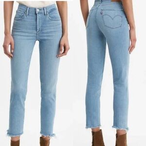 Levi's women’s 724 High Rise Straight Leg Crop Jeans Light Wash raw hem 32